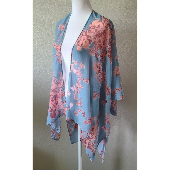 Fairy Ethereal Floral Cardigan Top One Size Blue Boho Burnout Velvet Whimsy - Picture 9 of 10